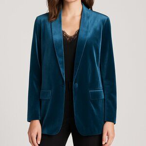 INC Teal Velvet Blazer XL NWT Single Button Jacket Holiday Party Evening Outfit